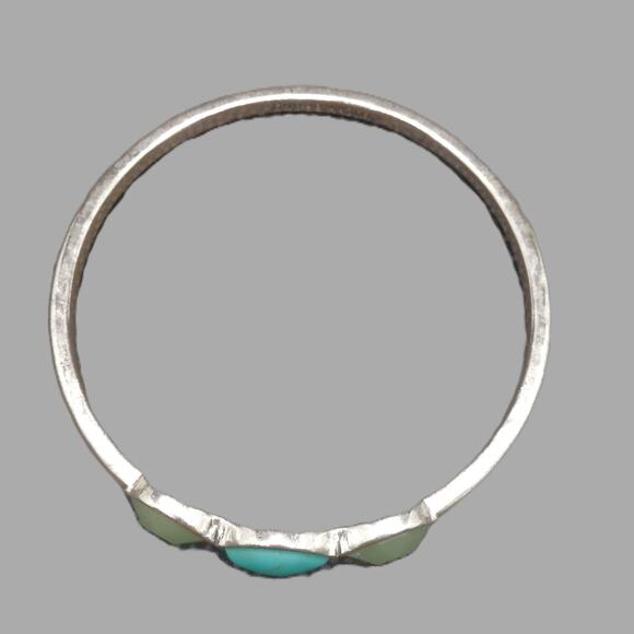 Lucky Brand Bracelet Triple Stone Bangle Faux Turquoise Silver Tone Stackable - Picture 7 of 13